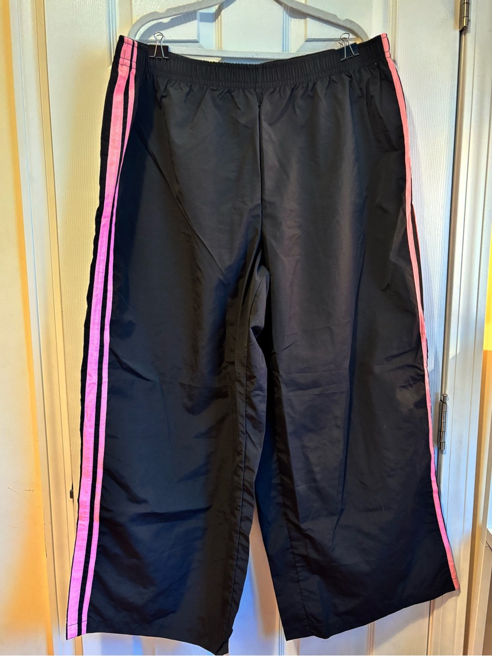 Black Track Pants with Pink Side Stripes